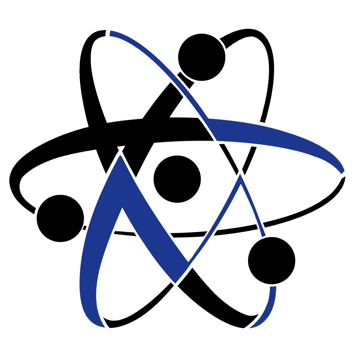 small dark blue nucleus symbol, small parts portray the letter M, L in lighter blue